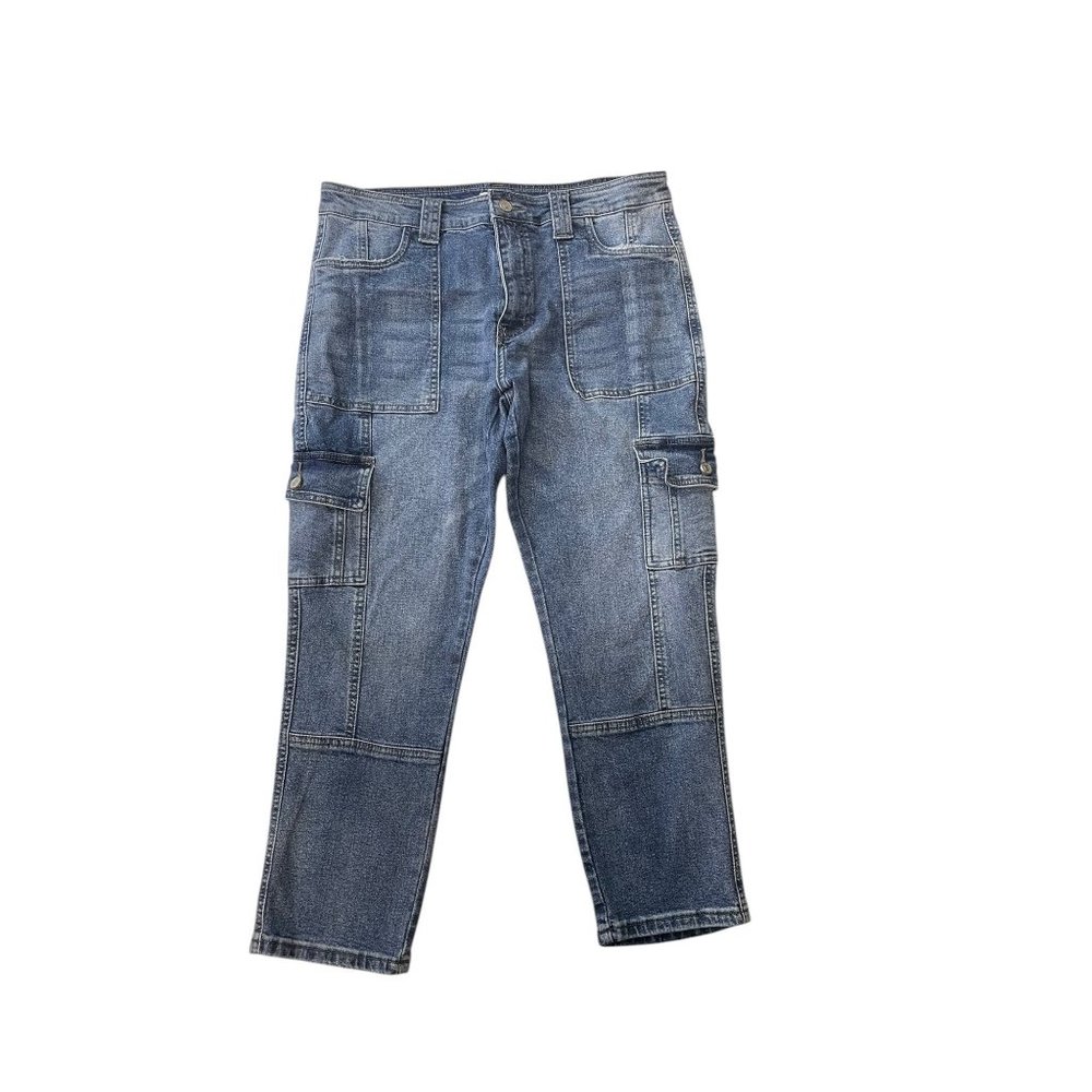 KanCan Womens Blue Denim Cargo Jeans W13/30 With Multiple Pockets & Relaxed Fit - Picture 2 of 10